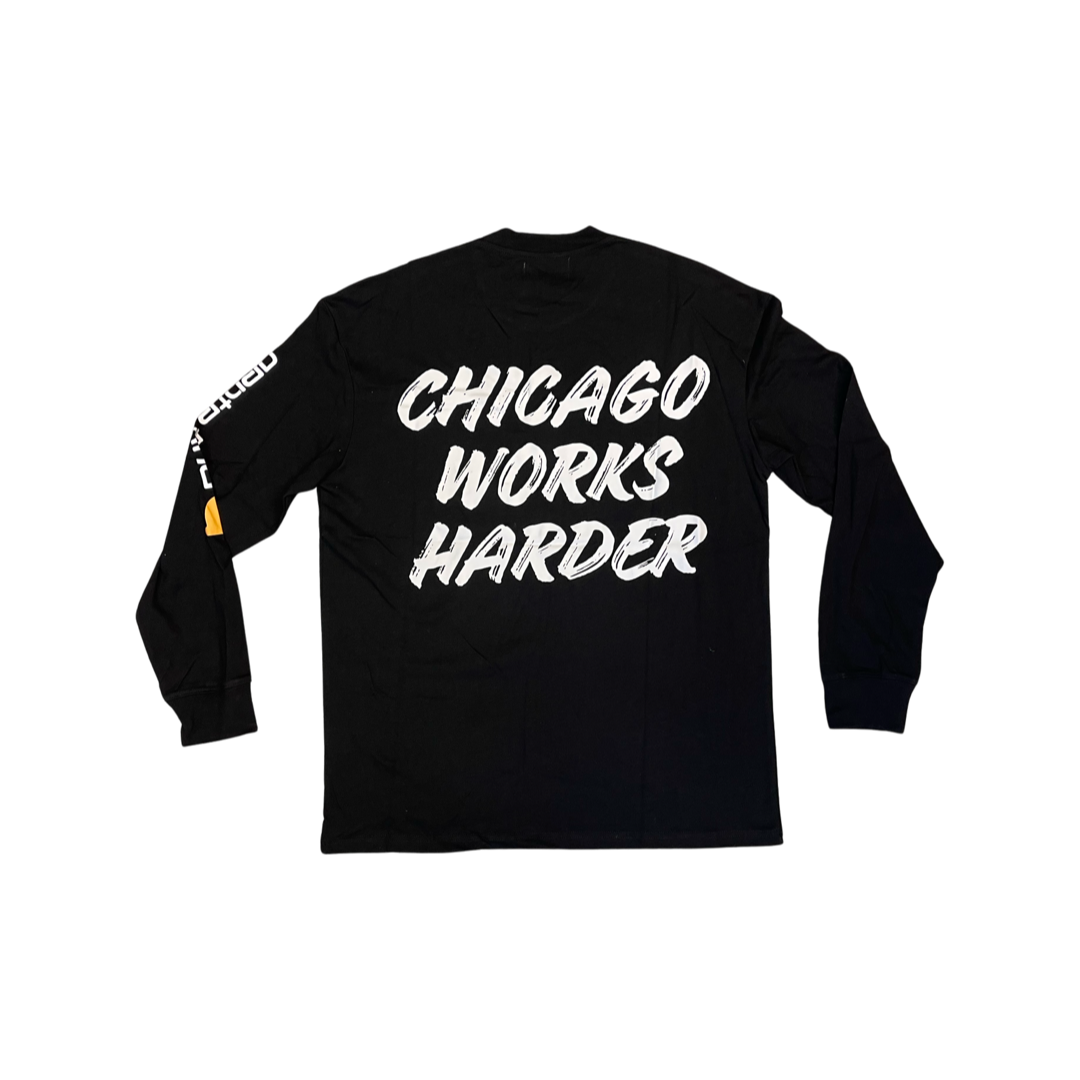 'Chicago Works Harder' Long Sleeve - Black