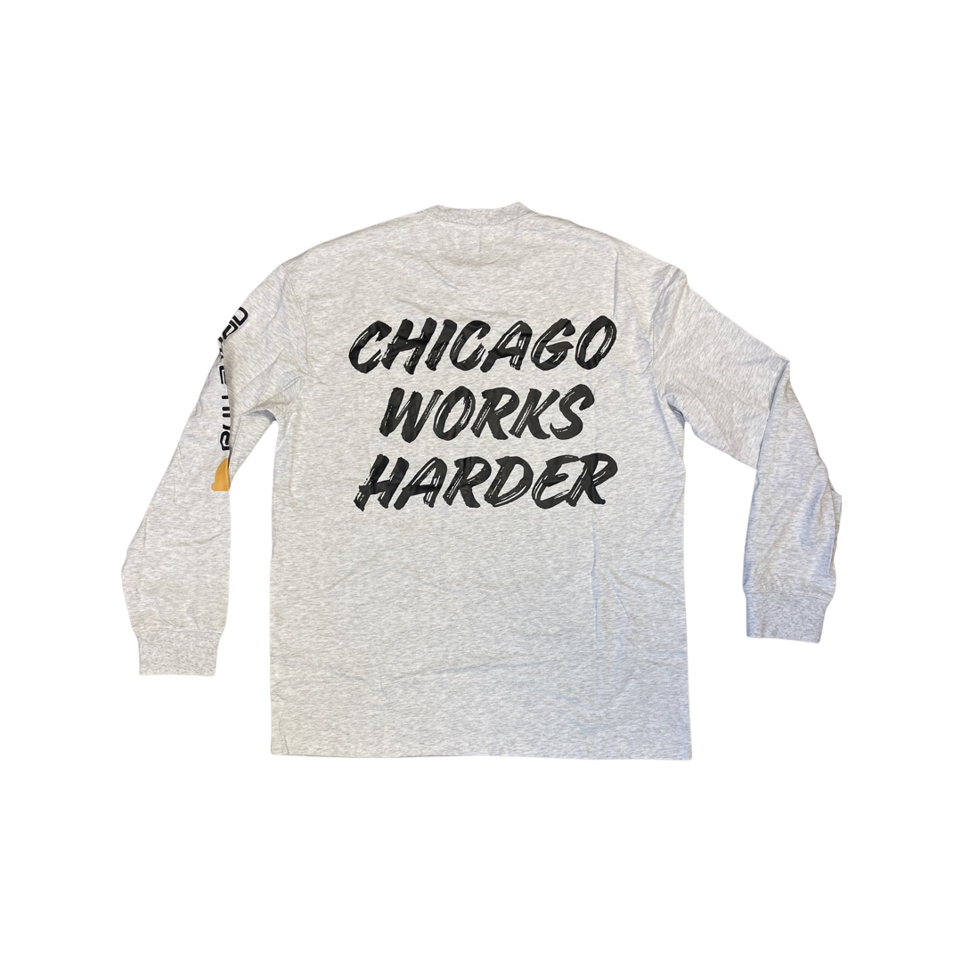 'Chicago Works Harder' Long Sleeve - Heather Grey