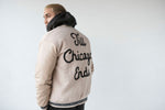 CHICAGOAN OFF WHITE VARSITY JACKET
